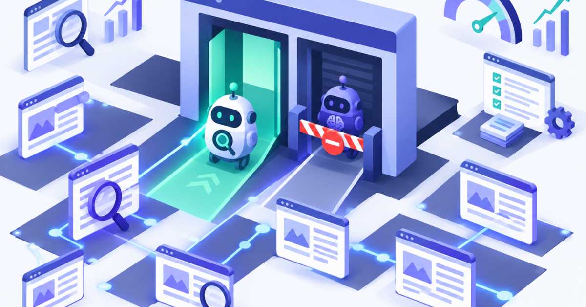 Illustration showing how to allow OAI-SearchBot while you block GPTBot in a robots.txt policy
