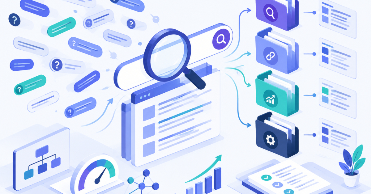 Conceptual illustration of how to find long-tail keywords in Google Search Console query data