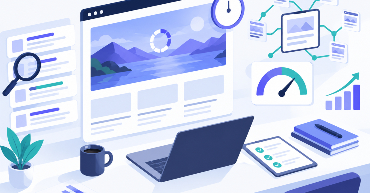 Website homepage hero image with a loading indicator illustrating whether you should lazy load hero image content