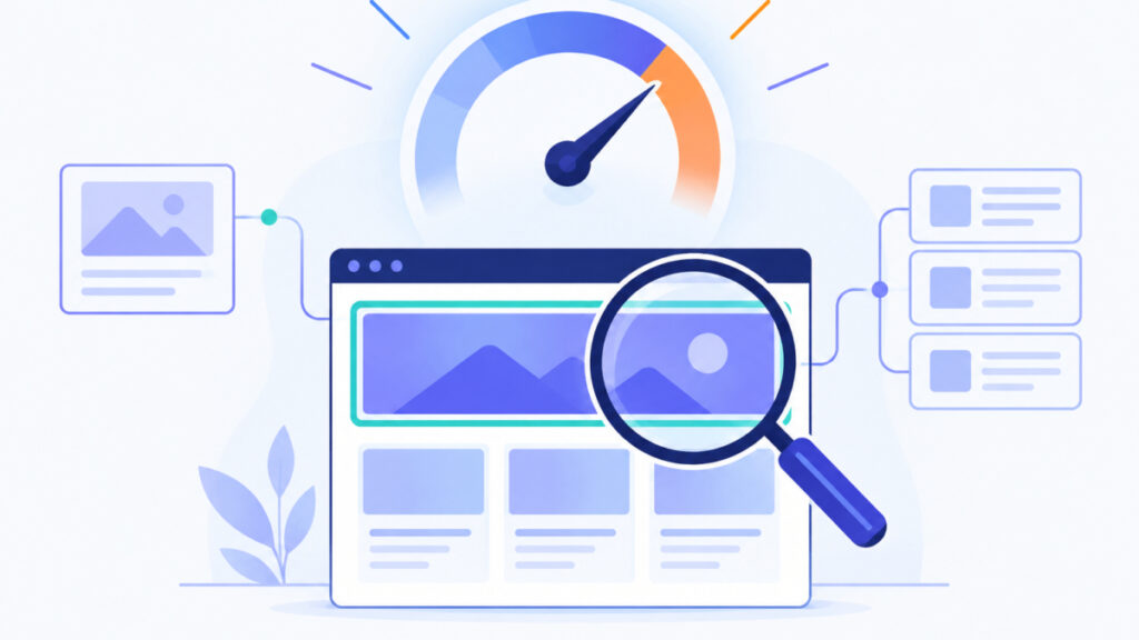 Conceptual illustration of measuring a hero image's Largest Contentful Paint performance in PageSpeed Insights
