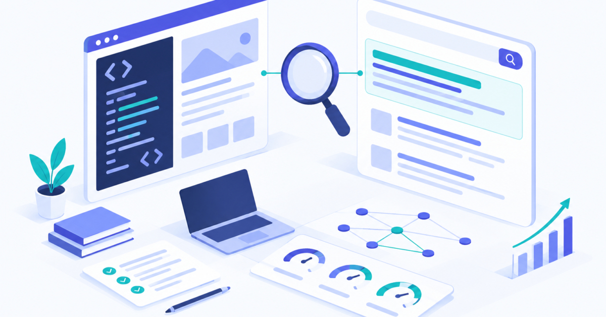 Conceptual illustration showing why does Google change my title tag between page code and search results