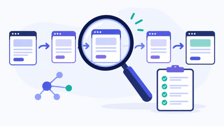 Magnifying glass reviewing a redirect chain during a sitemap audit