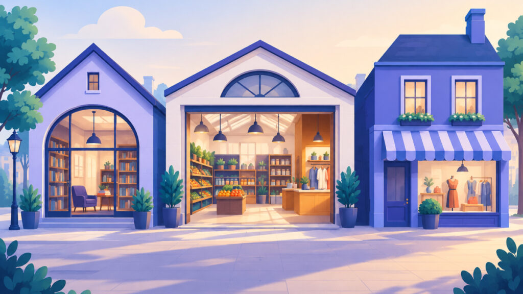 Three building types representing a guide, a category page and a product page