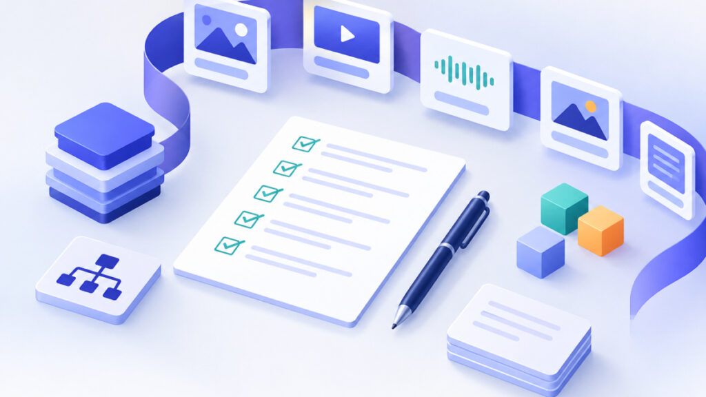 Checklist-style illustration of the details gathered for organization schema markup