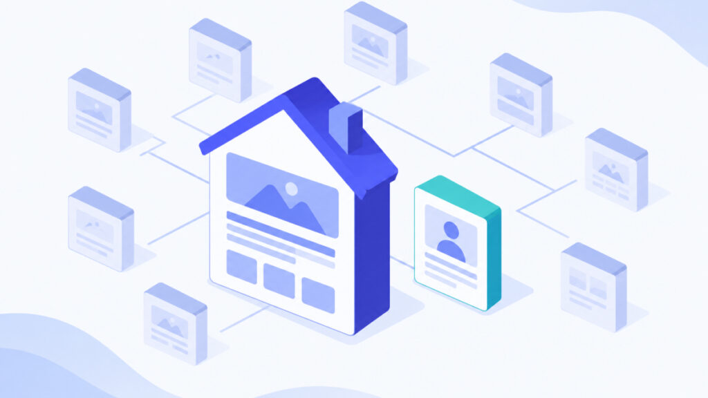 Illustration showing organization schema markup placed on the homepage and an About page rather than every page
