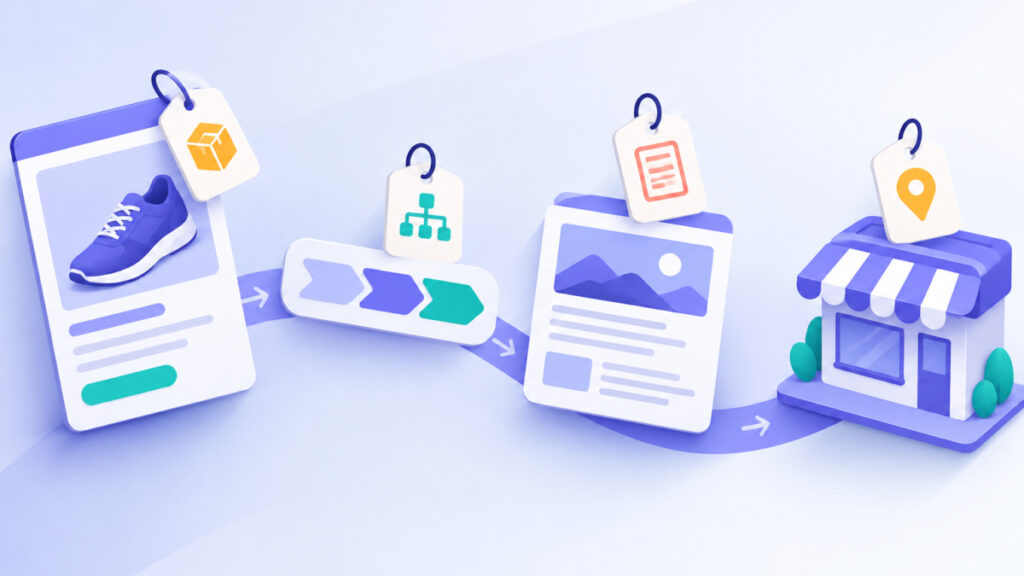 Different page types of a Shopify store matched with different structured data labels