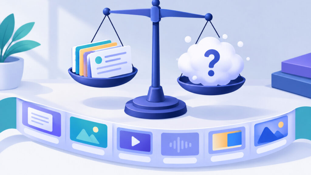 Balance scale comparing documented facts with unproven claims about schema markup for AI optimization