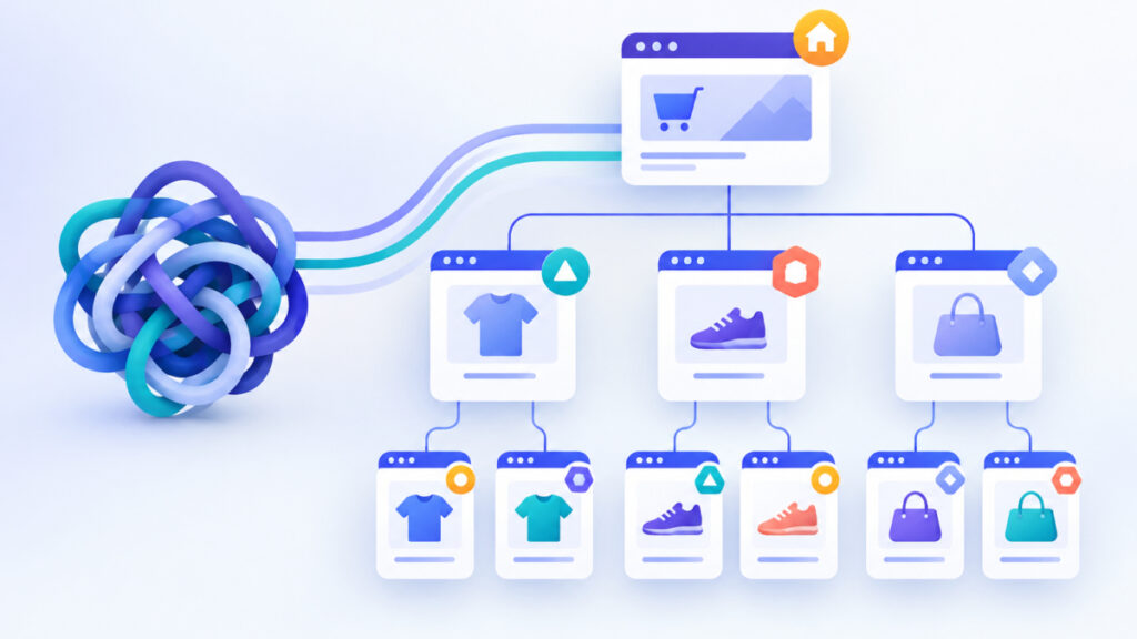 Site map of an online store with different page templates marked by different badges