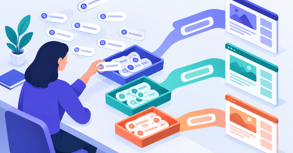 Planning search intent retargeting by sorting search patterns into learning, comparing and ready-to-act groups