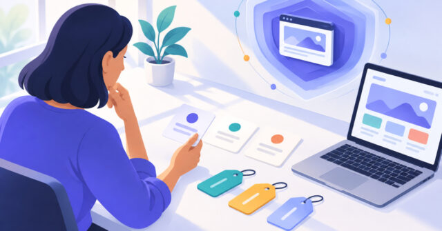 Founder weighing business name options for seo keyword optimization business name suggestions
