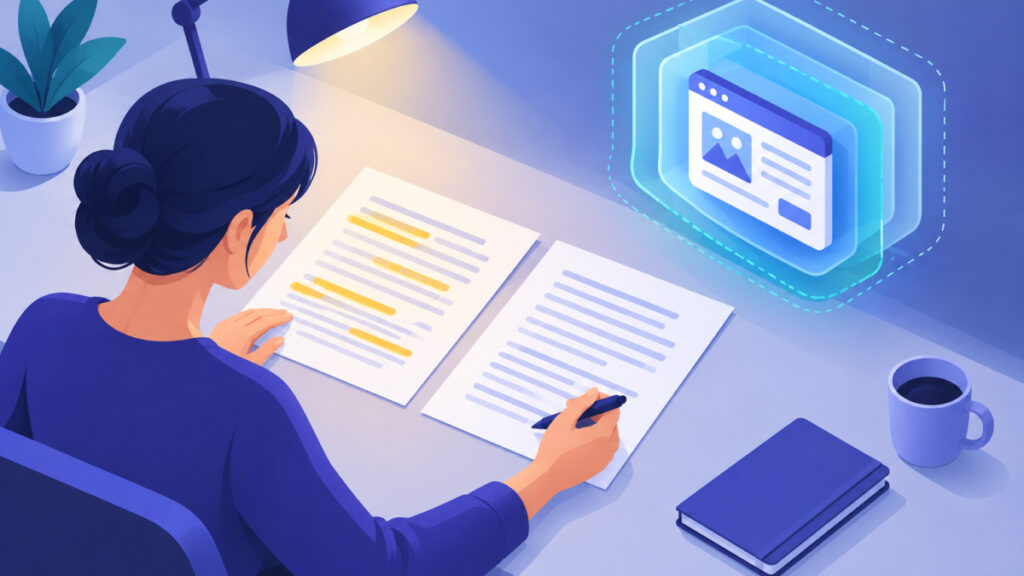 Reviewing a draft for copied passages before publishing a product page