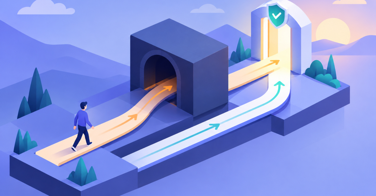 Illustration of a www redirect goes through HTTP before HTTPS detour compared with a direct secure route